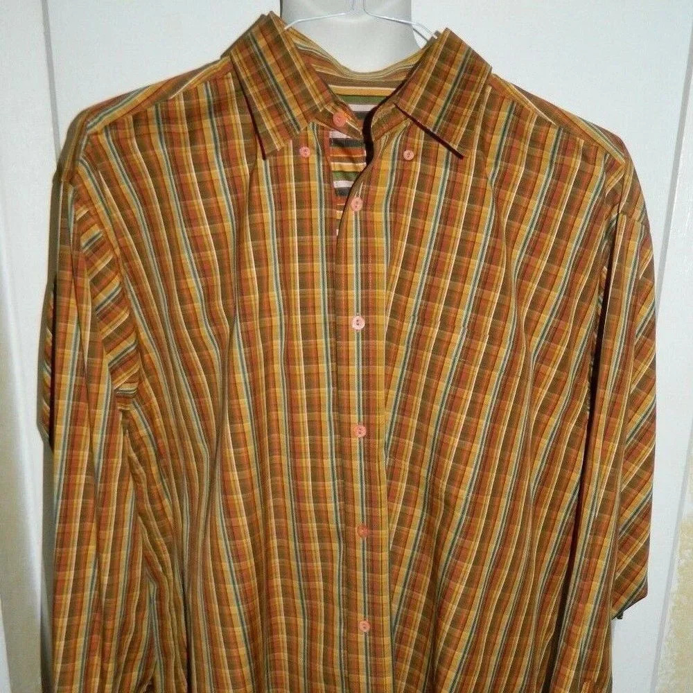 Bugatchi Uomo Long Sleeve Brown Orange Plaid Shirt